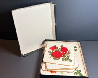 RARE Vintage Win-el-ware Floral Rose Tabletop Coasters and Tea Mats