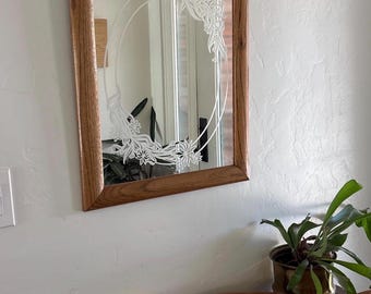 Vintage 1980's Etched Floral Mirror