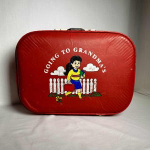 Going to Grandma&#39;s Red Retro Hardcase Girl Suitcase Overnight Bag Vintage Retro 1970&#39;s
