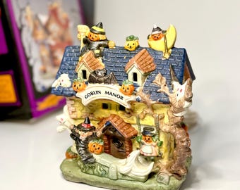 Rare Vintage ‘96 Hand Painted Porcelain Lighted Haunted House Goblin Manor