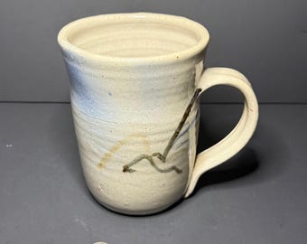 Tom Turner Signed Pottery Stoneware Mug w/ Handle, Brushstroke Beige Blue Brown