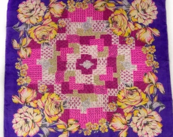 Lila & Rosa Blommig Sidenscarf