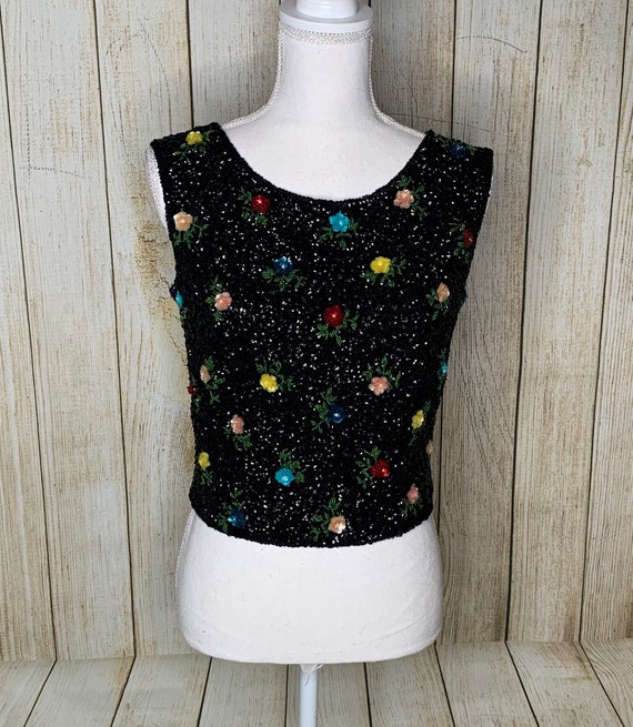 Vintage Floral Beaded Wool Tank Top