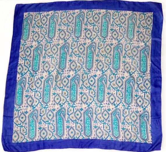 Vintage  Blue and White Patterned Scarf - image 1