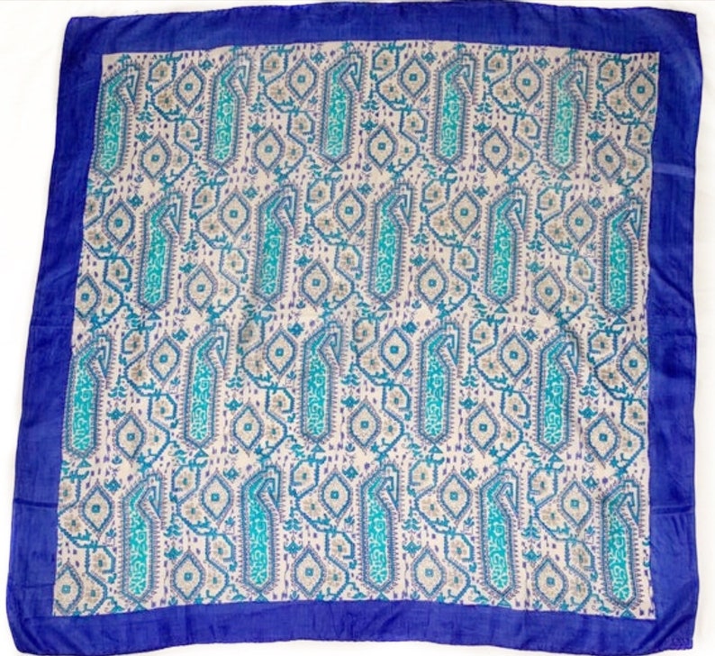 Vintage Blue and White Patterned Scarf image 1