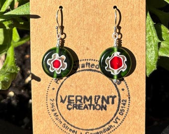 Handmade Millefiori Beads Sterling Silver Drop Earrings