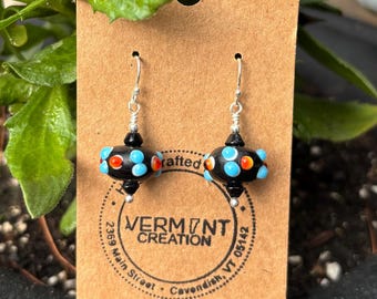 Handmade Black Lampwork Beads Sterling Silver Drop Earrings