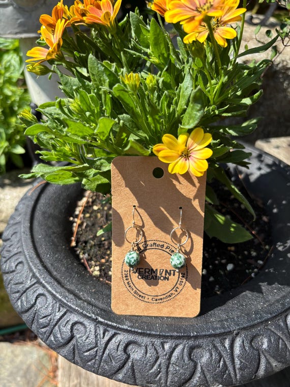 Handmade Green Tree Agate Sterling Silver Drop Earrings