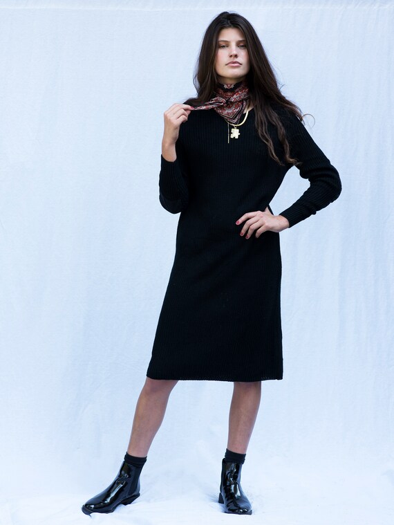 Vintage Black Cable Knit Sweater Dress