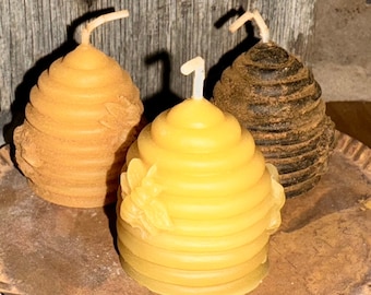 Primitive Beehive / Beeskep Votive Candle - 100% Pure Beeswax Grungy Beehive candle, your choice with or without spices or blackened beeswax