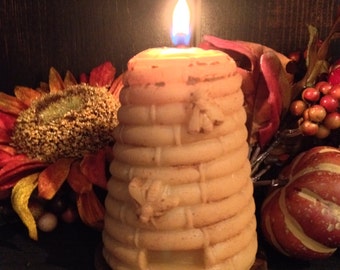 100% Pure Beeswax Pillar / Grungy Beehive candle / Large Bee skep candle