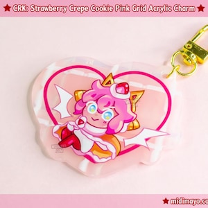 Strawberry Crepe Cookie Pink Plaid Acrylic Charm 2.75&quot;