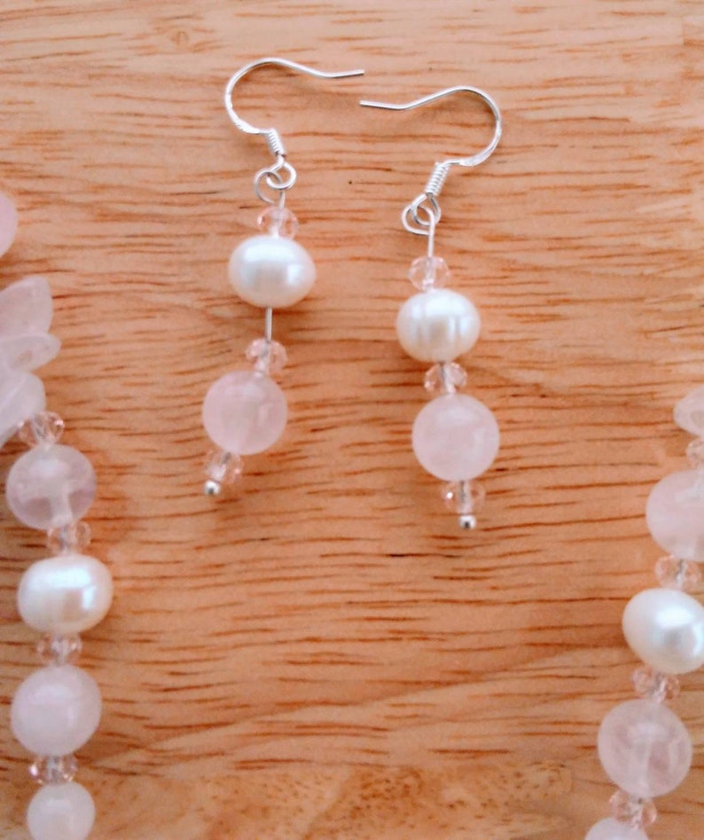 Carved Cameo qrtz and German crystal set in .925 sterling silver with faceted Rose Quartz mother of pearl swarovsky crystal pink qrtz