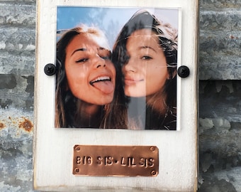 Big Sister Little Sister picture frame Big Sis Lil Sis Hand Stamped White block photo frame sorority wall decor