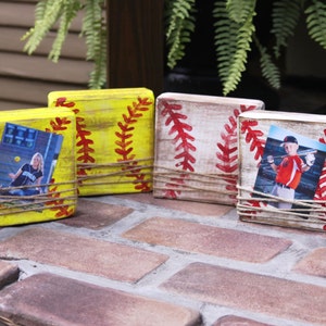 Set of 10 small block picture frame; baseball frame; softball frame; kids sports frame; distressed block picture frame; home decor