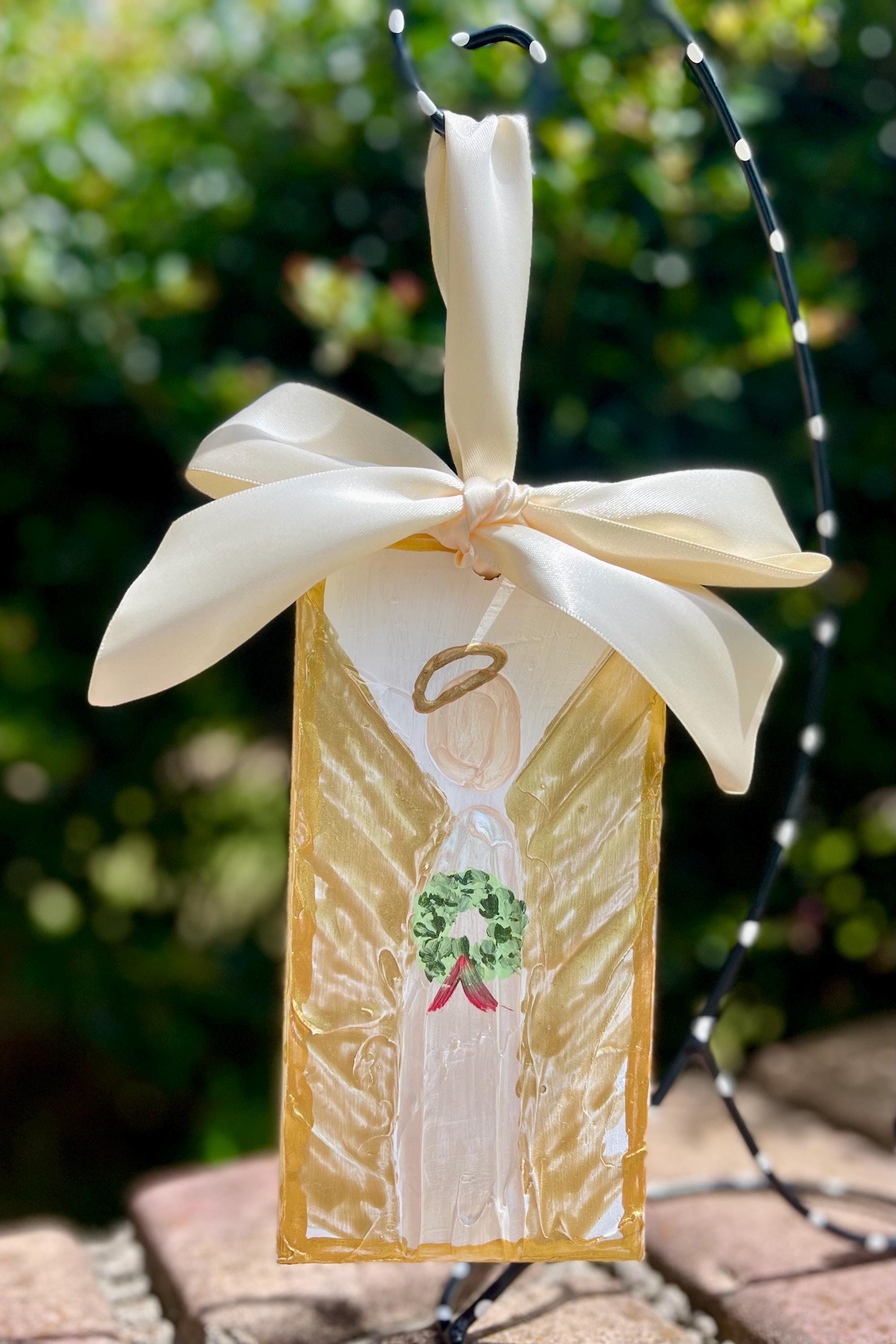 Angel Christmas ornament hand painted satin bow secret Santa gift stocking stuffer