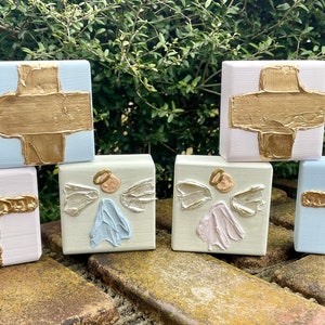 Baby shower gift Small hand painted wood angel blocks cross blocks kids room decor