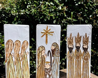 Nativity block set hand painted manger scene Christmas decor biblical gift