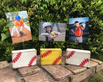 Softball block picture frame baseball picture frame hand painted distressed photo frame kids room home decor team gifts