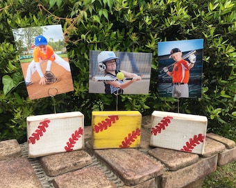 Team gift softball block picture frame baseball frame picture frame for kids room home decor distressed block picture frame