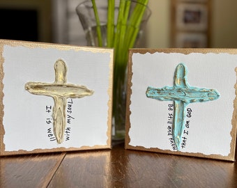 Hand painted textured cross with scripture canvas art cross art inspirational gift