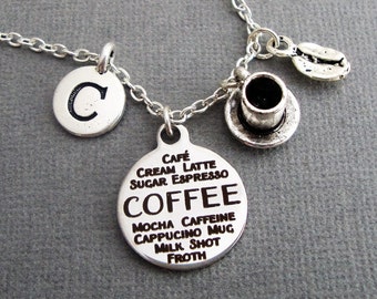 Coffee Collage Necklace, Coffee Cup and Coffee Bean Keychain Keyring, Coffee Lovers Bangle Bracelet, Java Caffeine Cappucino Mocha Espresso