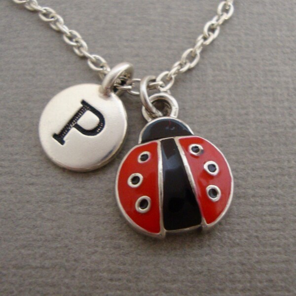 Ladybug Necklace Red and Black Ladybug Charm Jewelry Nature Keychain Keyring Garden Gardening Bug Necklace Insect Necklace Initial Necklace