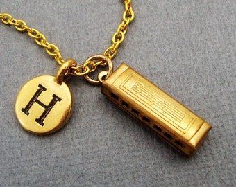 Mini Harmonica Necklace, Tiny Gold Harmonica Necklace, Pocket Sized Harmonica Necklace, Harmonica Jewelry, Small Musical Instrument Necklace