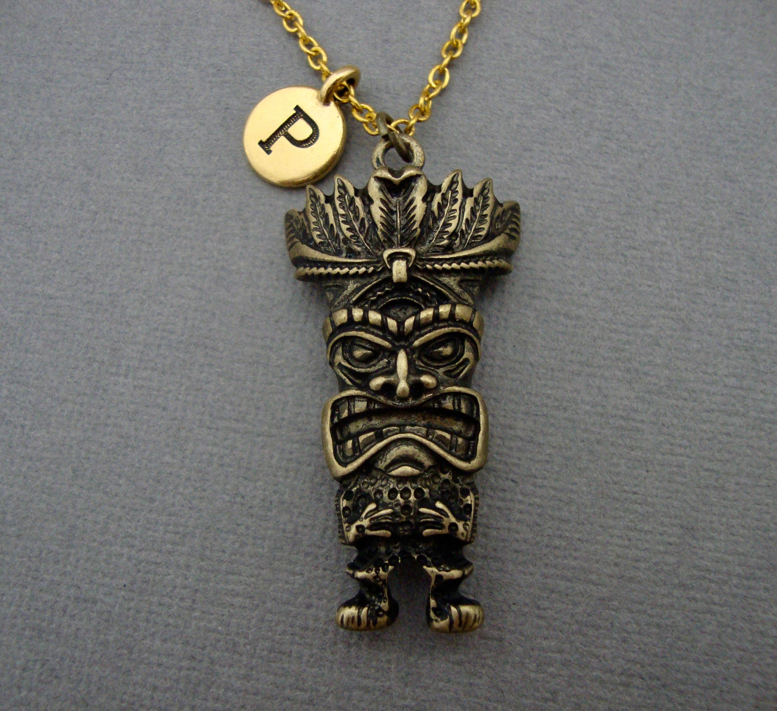 Bronze Tiki Necklace Tiki God Keychain Keyring Hawaiian Etsy