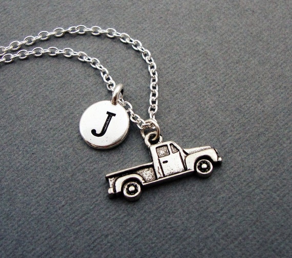 Pickup Truck Necklace Truck Keychain Keyring Retro Truck Charm Jewelry Gift For Boyfriend Classic Vintage Pickup Truck Initial Necklace