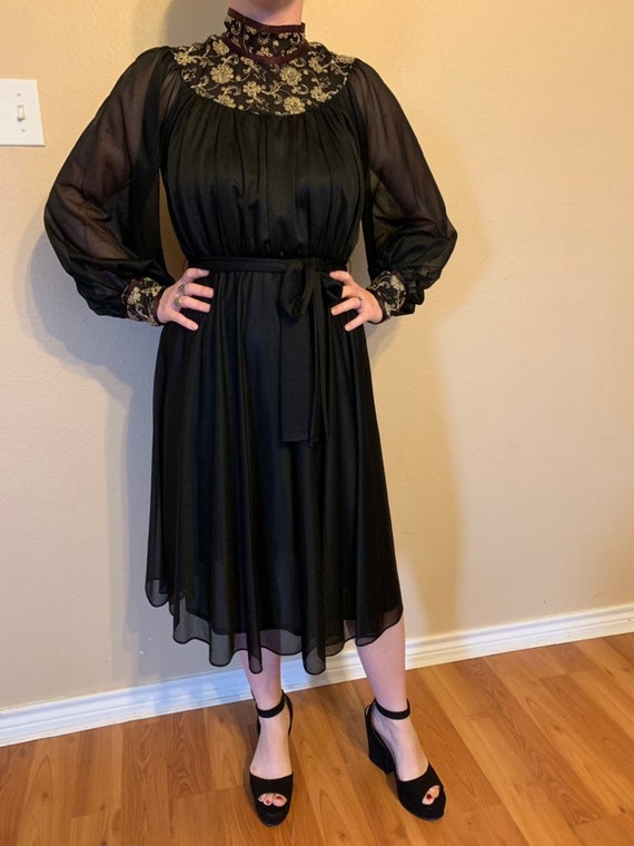 Vintage Black and Gold Midi party dress
