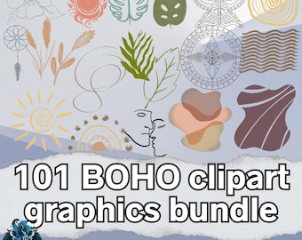 Boho Clipart & Sticker Bundle – 101 PNG Graphics for Scrapbooking, Planners and Journals (300 DPI)