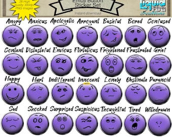 Purple Emoji & Emoticon Sticker Pack – 28 PNG Icons for Digital Planners, Journals and Mood Trackers
