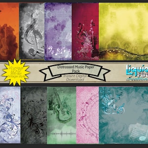 Paquete de 10 papeles imprimibles digitales con temática de música vintage, 30,5 x 30,5 cm, 300 ppp, multicolor, estilo desgastado para álbumes de recortes