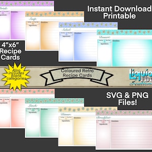 Retro-Inspired Recipe Card Set – 8 Printable Cards (PNG & SVG) for Scrapbooks and Journals