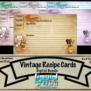 Vintage Distressed Recipe Cards – Printable Junk Journal & Scrapbook Cards (Digital Download)