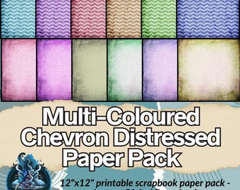 Grunge Chevron Multi-Color Digital Scrapbooking 12x12 Paper Package for paper crafters, journals, memory keepers and digital designers