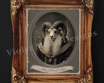 DIGITAL PRINT: The Horned Mage 8"x10" - Downloadable Printable Ram Sheep Occult Gothic 8x10 Portrait  Vintage Surreal Digital Art