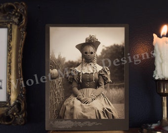 DIGITAL PRINT: Jackie O'Lantern 8"x10" - Downloadable Printable Gothic 8x10 Portrait Goth Victorian Vintage Scarecrow Surreal Digital Art