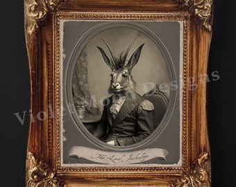 DIGITAL PRINT: The Lord Jackalope 8"x10" - Downloadable Printable Gothic 8x10 Portrait Jackalope Victorian Surreal Digital Art Hare Rabbit