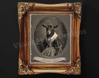 DIGITAL PRINT: The Sabbatic Maiden 8"x10" - Downloadable Printable Gothic Baphomet Black Phillip Goat Portrait Victorian Vintage Surreal