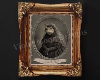 DIGITAL PRINT: The Widow Toad 8"x10" - Downloadable Printable Gothic 8x10 Portrait Goth Victorian Vintage Frog Surreal Mourning Digital Art