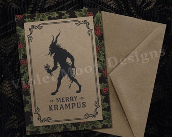 DIGITAL CARD: Merry Krampus 5x7 inch Holiday Greeting Card - Victorian Vintage Gothic Yule Antique Christmas Creepy Creepmas Download PDF