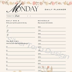 Digital Printable Floral Daily Planner, iPad 365 day planner, Daily Schedule, iPad Planner, GoodNotes Planner, Notability Planner