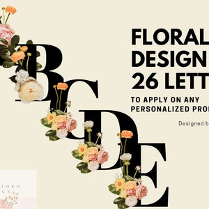 Clipart decorativo del alfabeto floral,Clipart de letras,Flores,Clipart de boda,Clipart de primavera,Vector,Descarga instantánea