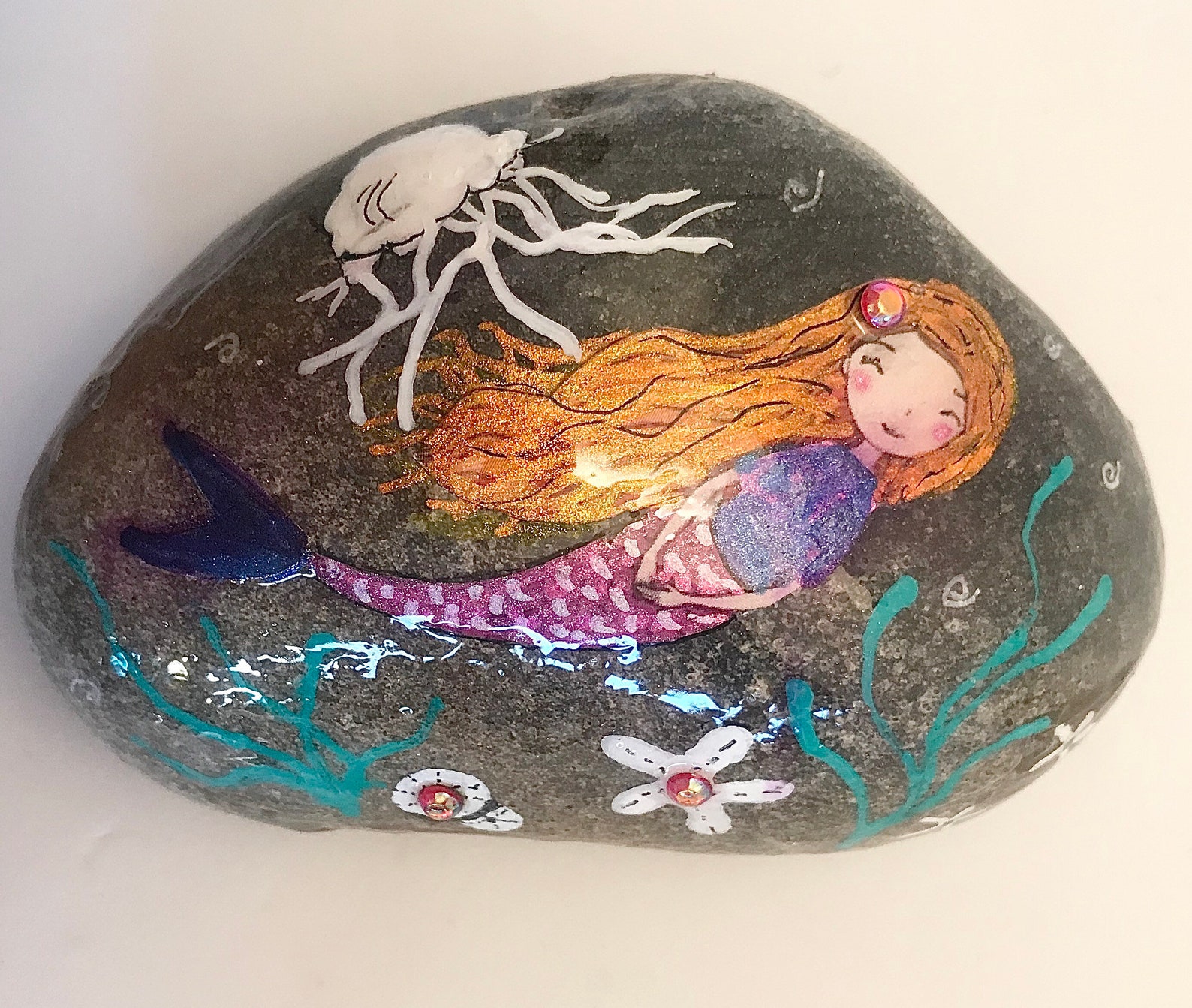 Mermaid Art Rock Hand Painted Rocks Cute Mermaid Art Rock Etsy