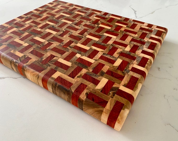 End Grain Cutting Board, Basket Weave Cutting Board, Padauk and Maple