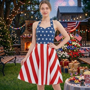 american flag halter dress Amazon.com: For G and PL 4th of July Womens American Flag Midi Dress Independence Day Memorial Day Backless Sundress Tie Dye S : Clothing, Shoes & Jewelry