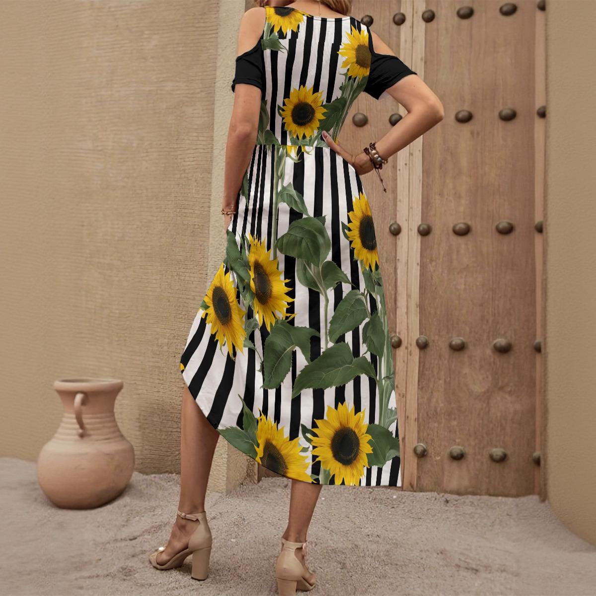 ワンピース Sunflower-Printed Midi Dress Sunflower Stripe Maxi Dress | Women's Long Cold Shoulder V-neck