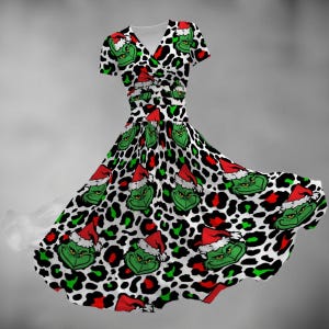 knee length dresses for ladies Green Grinch Baby Girl Costume , Faux Fur Tulle Tutu Romper Dress And main image 0